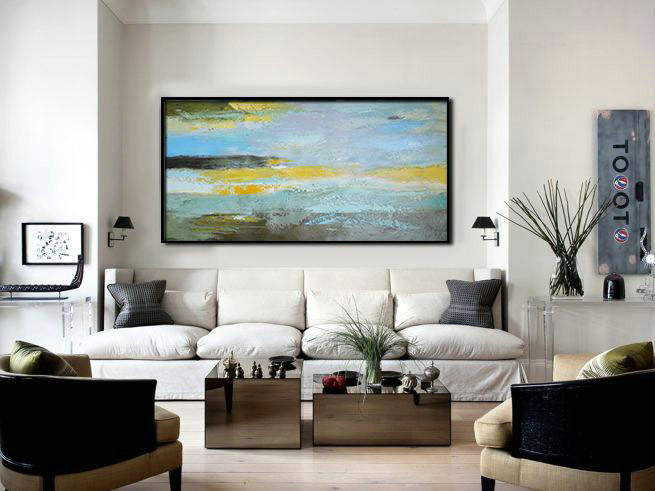Handmade Extra Large Contemporary Painting,Horizontal Palette Knife Contemporary Art,Large Paintings For Living Room,Yellow,Grey,Purple.etc